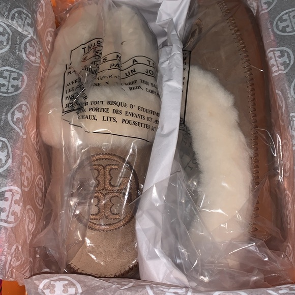 NIB TORY BURCH COLEY SLIPPER SHEARING LINED NATURAL SUEDE & LEATHER - Picture 6 of 10